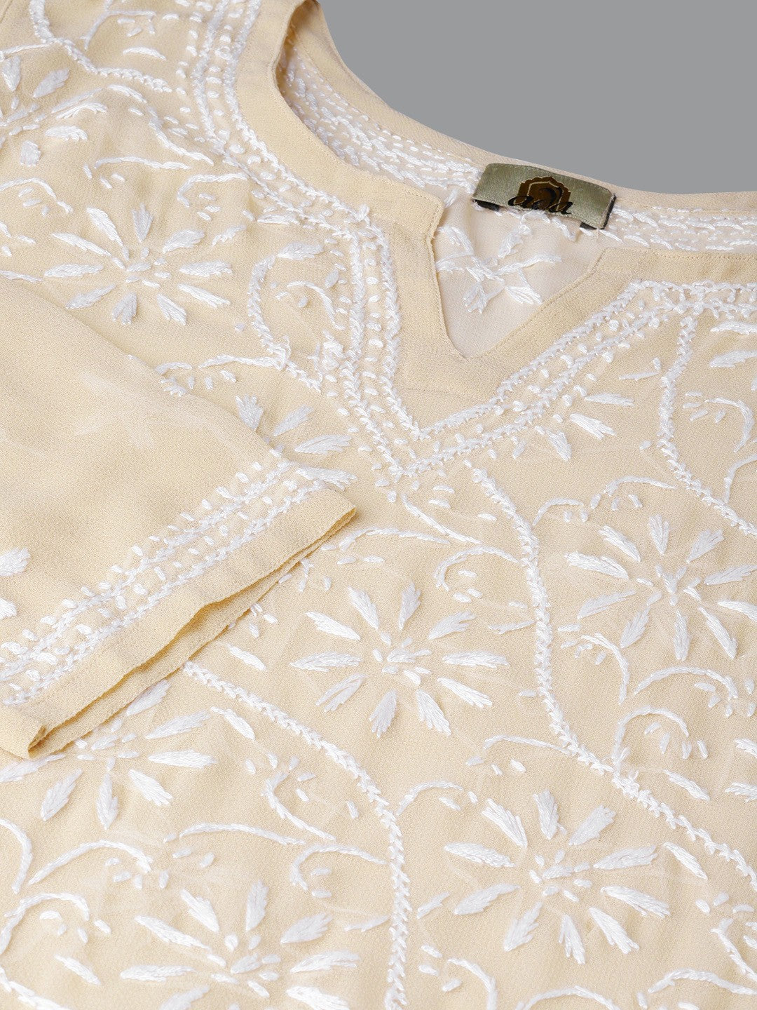 Ada Hand Embroidered Beige Georgette Lucknowi Chikankari Kurta/Palazzo with Slip A100022