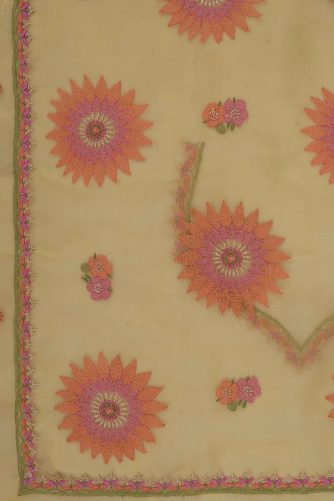 Ada Hand Embroidered Yellow Organza Lucknowi Chikankari Saree With Blouse 01A206137