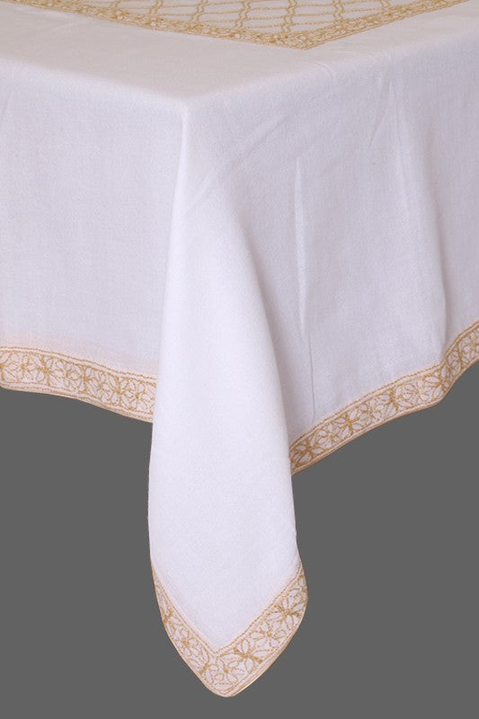 Ada Hand Embroidered White Cotton Lucknowi Chikankari Table Cover A475723