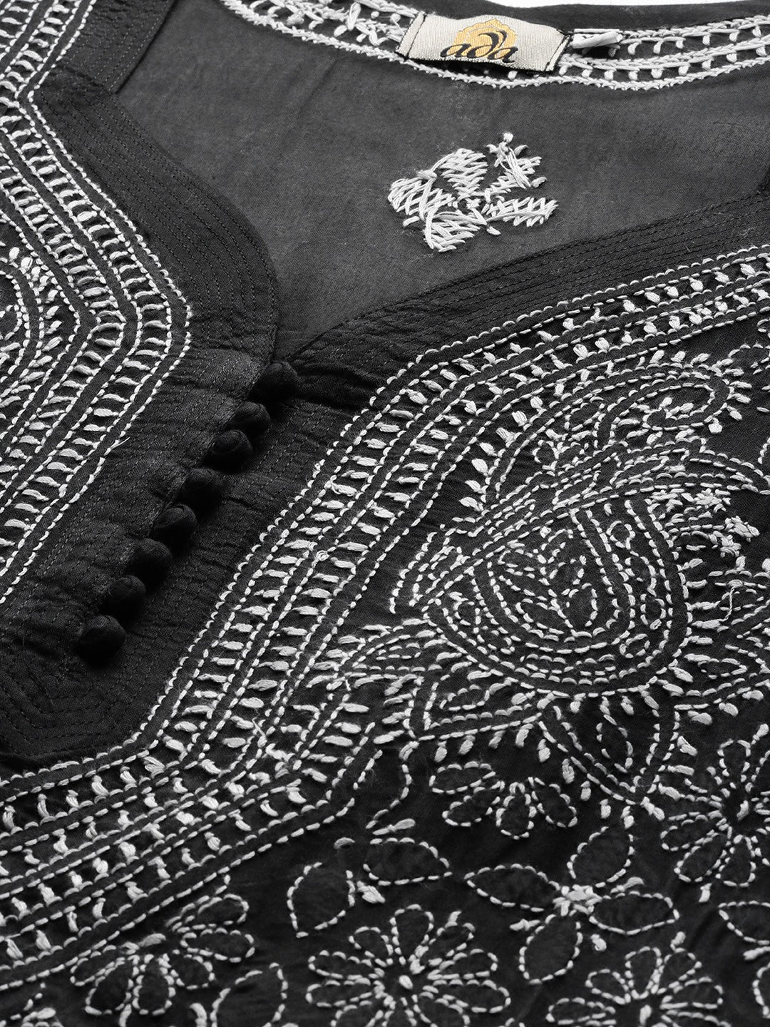 Ada Hand Embroidered Black Cotton Lucknow Chikankari straight Kurta A100380