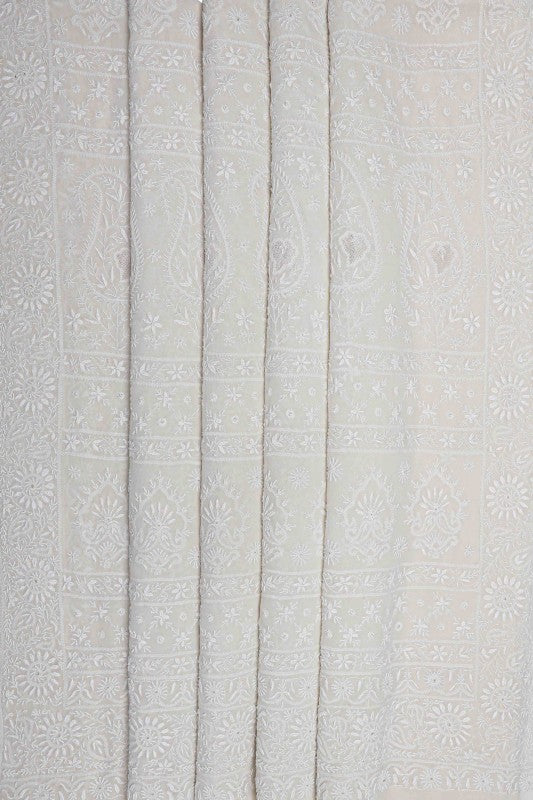 Ada Hand Embroidered White Pure Georgette Lucknow Chikankari Saree with Blouse A611791
