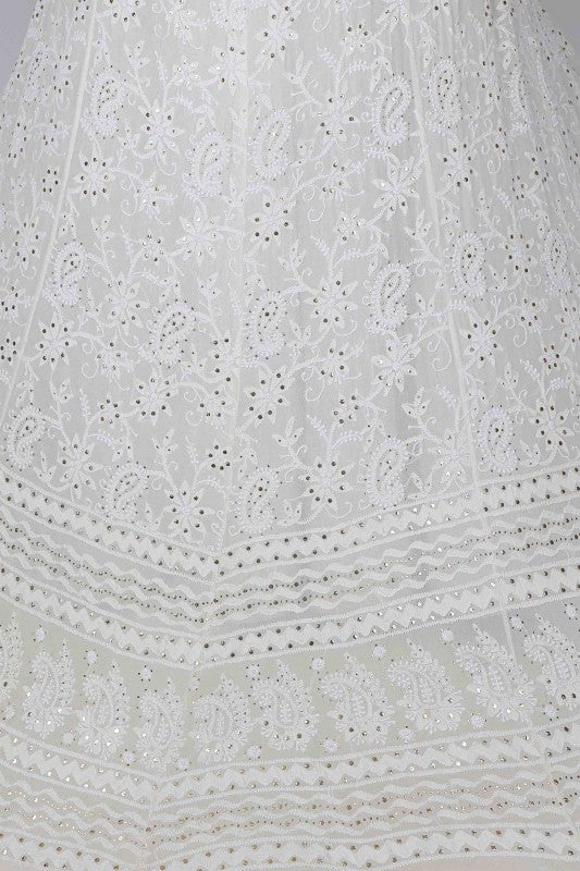 Ada Hand Embroidered Off White Pure Georgette Lucknowi Chikankari Lehenga Set With Muqaish Work A578276
