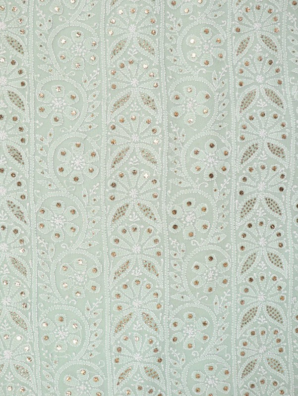 Ada Hand Embroidered Pista Green Pure Georgette Lucknowi Chikan Unstitched Kurta Piece with Muqaish Work A576710