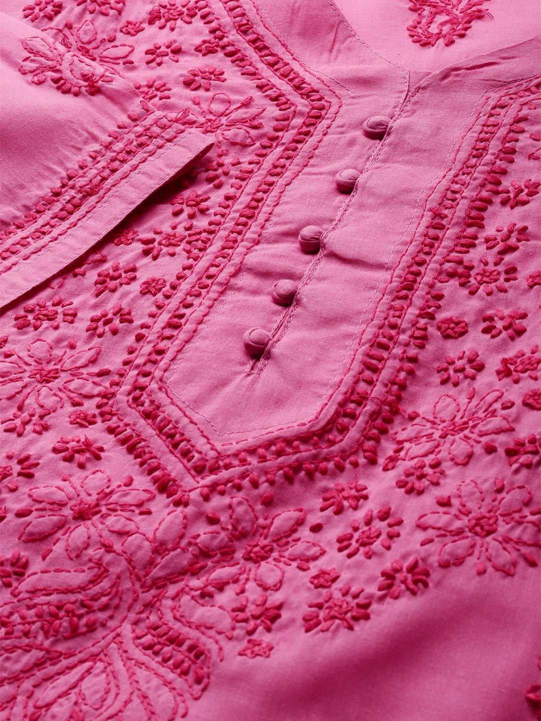 Ada Hand Embroidered Magenta Cotton Lucknowi Chikankari Straight Kurta A100364