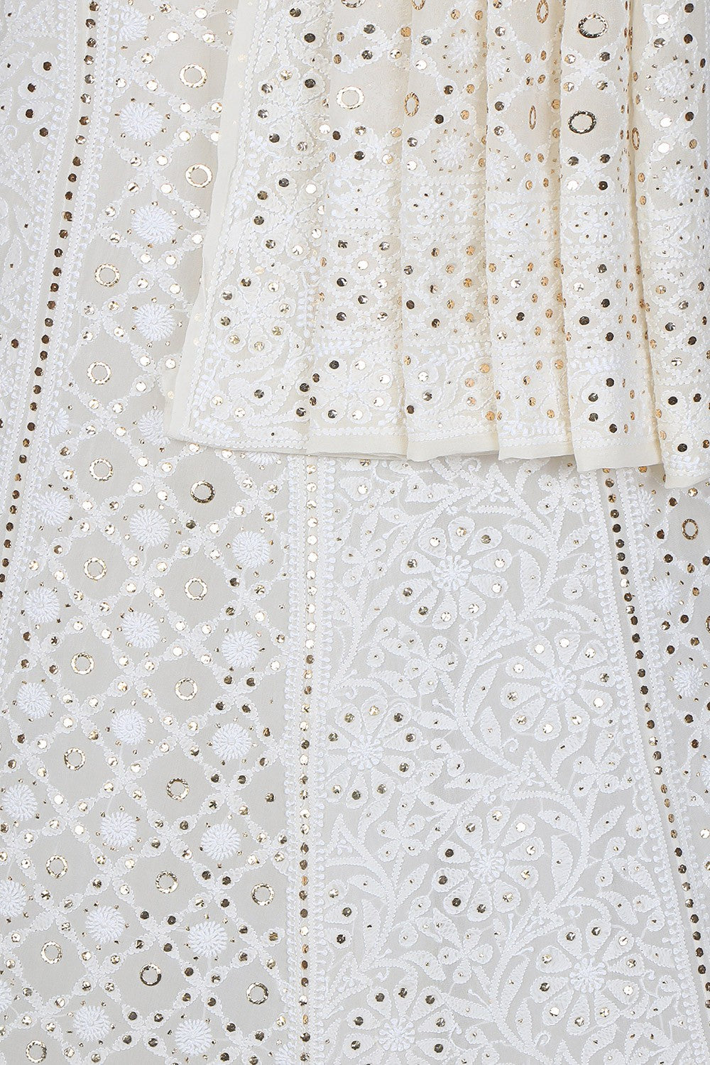 Ada Hand Embroidered White Pure Georgette Lucknowi Chikankari Lehenga Set with Muqaish Work A617820