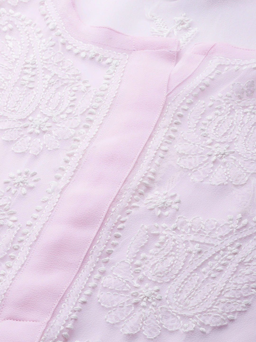 Ada Hand Embroidered Pink Georgette Lucknowi Chikankari Straight Kurta Set With Slip A811162