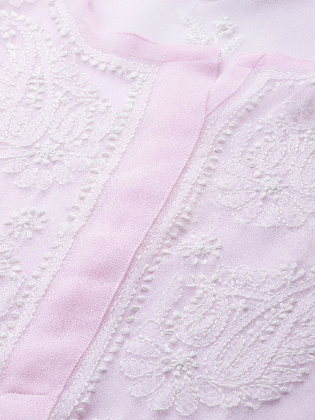 Ada Hand Embroidered Pink Georgette Lucknowi Chikankari Straight Kurta Set With Slip A811162