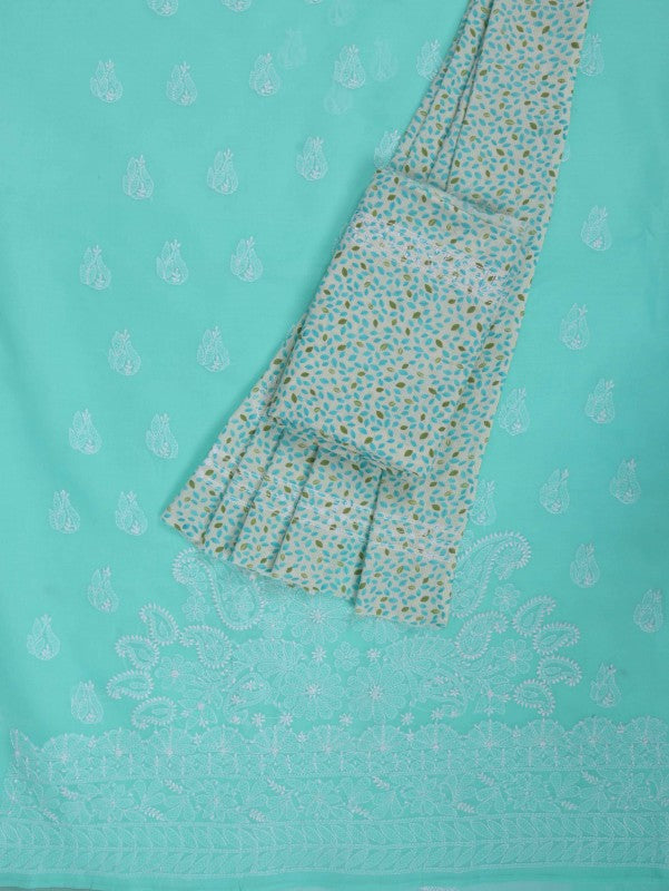 Ada Hand Embroidered Sea Green Cotton Lucknowi Chikankari Unstitched Suit Piece 01A202421