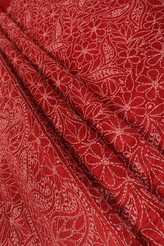 Ada Hand Embroidered Rust Chanderi Lucknowi Chikankari Unstitched Kurta Piece A333877