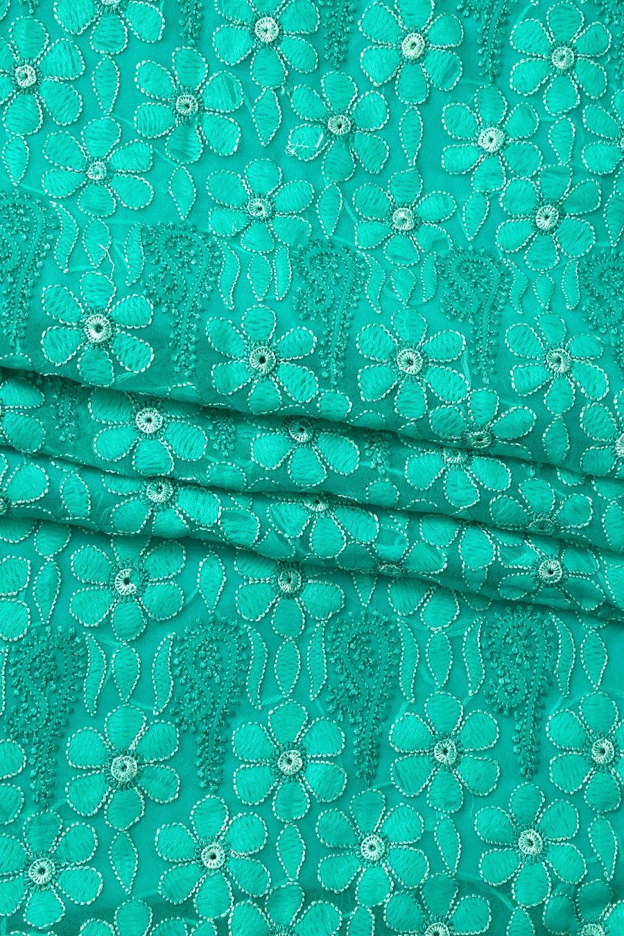 Ada Hand Embroidered Teal Green Georgette Chikan Unstitched Kurta Piece A611842