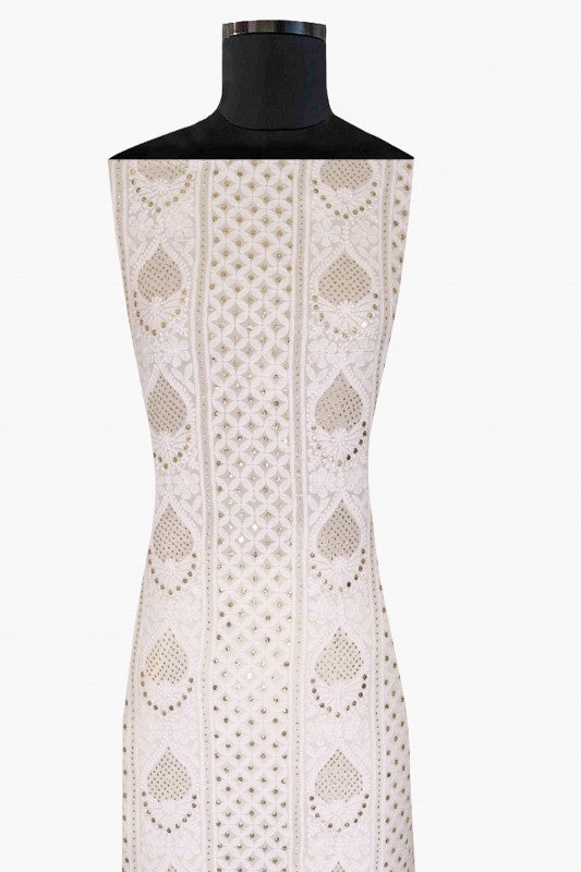 Ada Hand Embroidered White Pure Georgette Lucknowi Chikan Unstitched Kurta Piece With Muqaish Work-A576711