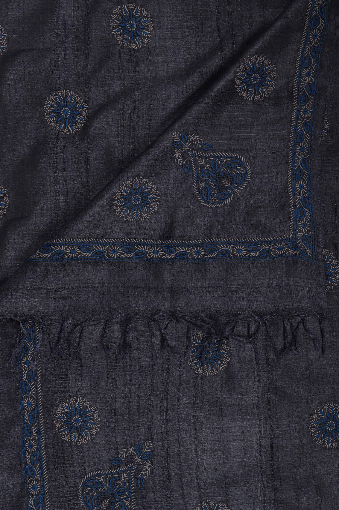 Ada Hand Embroidered Iron Grey Silk Lucknowi Chikankari Dupatta 01A116504