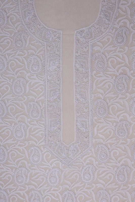 Ada Hand Embroidered White Pure Georgette Lucknowi Chikankari Unstitched Men's Kurta Piece A578478