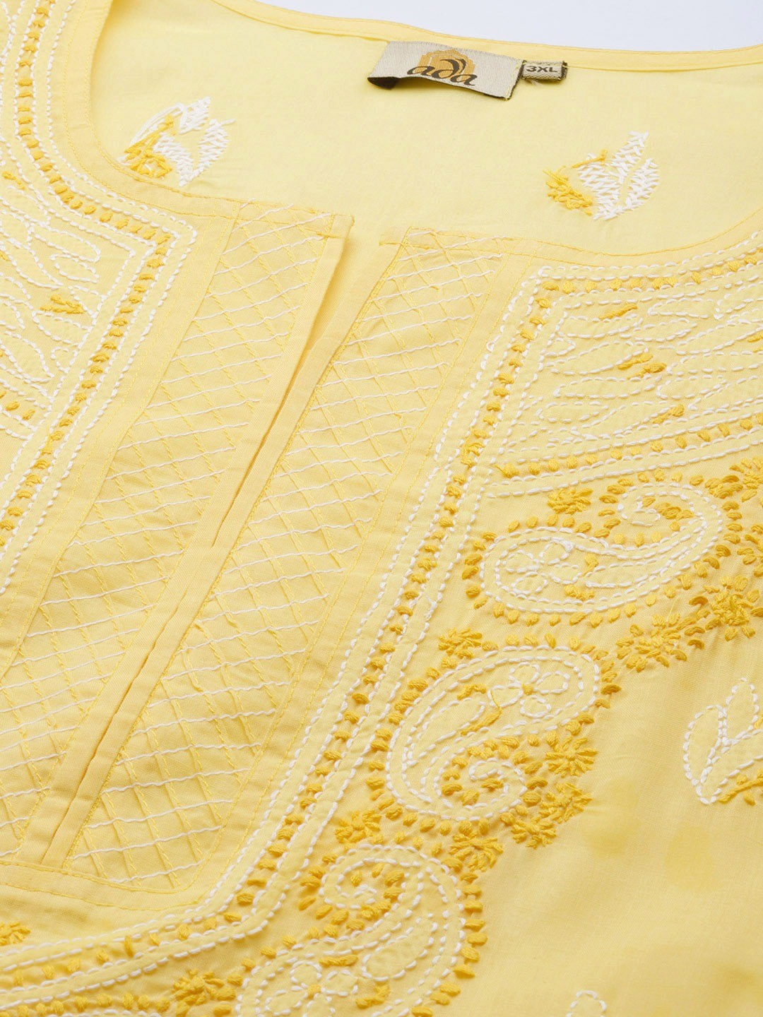 Ada Hand Embroidered Yellow Cotton Lucknowi Chikankari Straight Kurta A229829