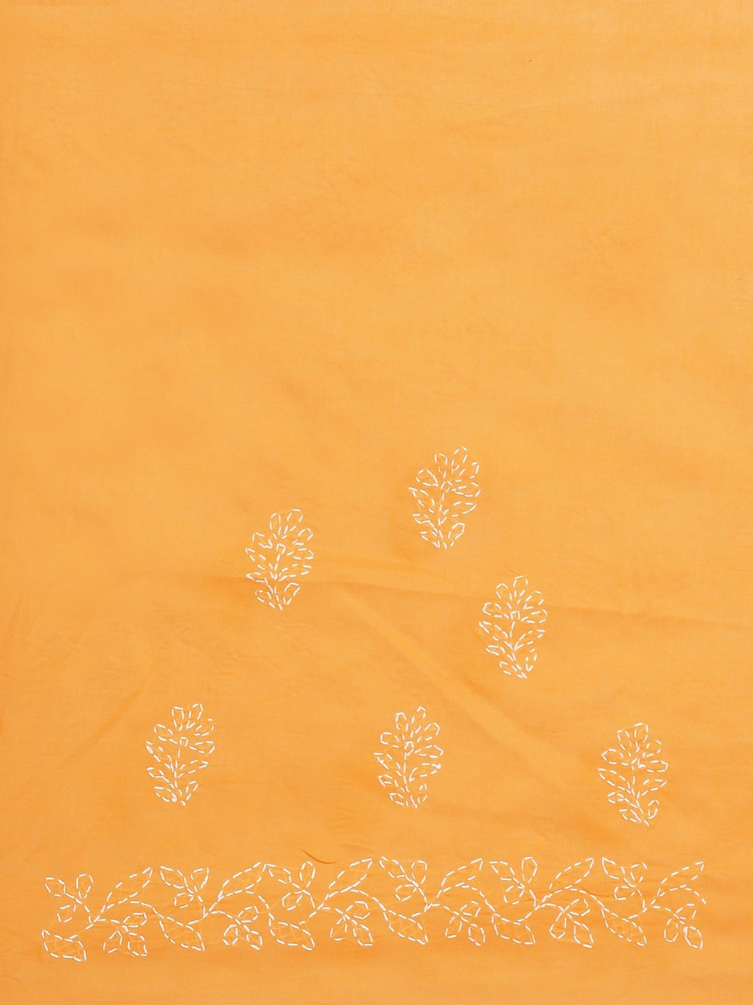 Ada Hand Embroidered Mustard Cotton Lucknow Chikan Saree With Blouse A311132