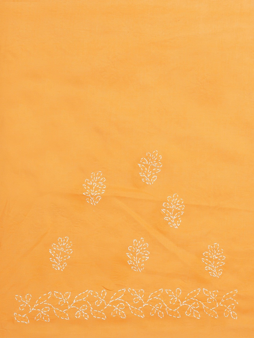 Ada Hand Embroidered Mustard Cotton Lucknow Chikan Saree With Blouse A311132