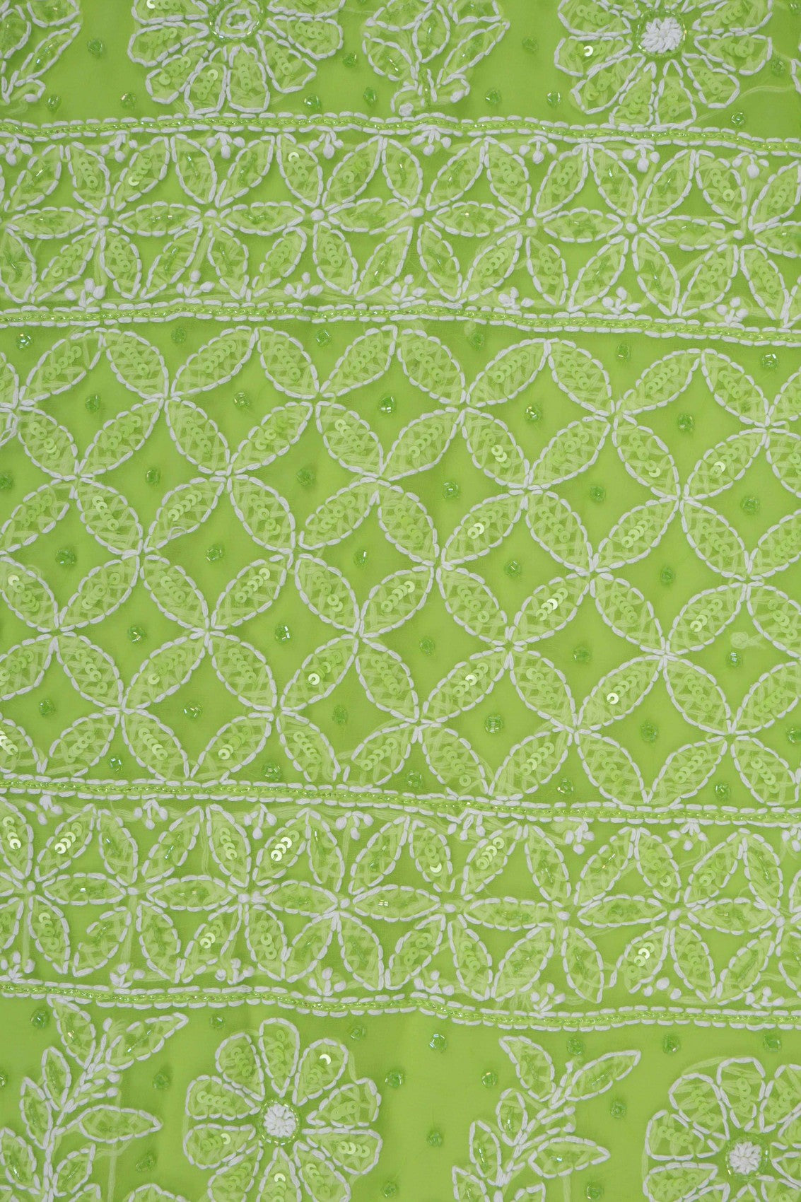 Ada Hand Embroidered Sheen Green Georgette Lucknowi Chikankari Saree/Blouse With Sequinned Work 01A204595