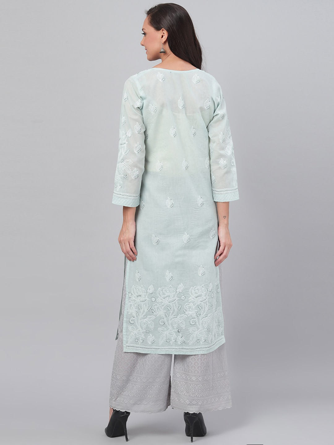Ada Hand Embroidered Grey Cotton Lucknowi Chikankari Straight Kurta A230001