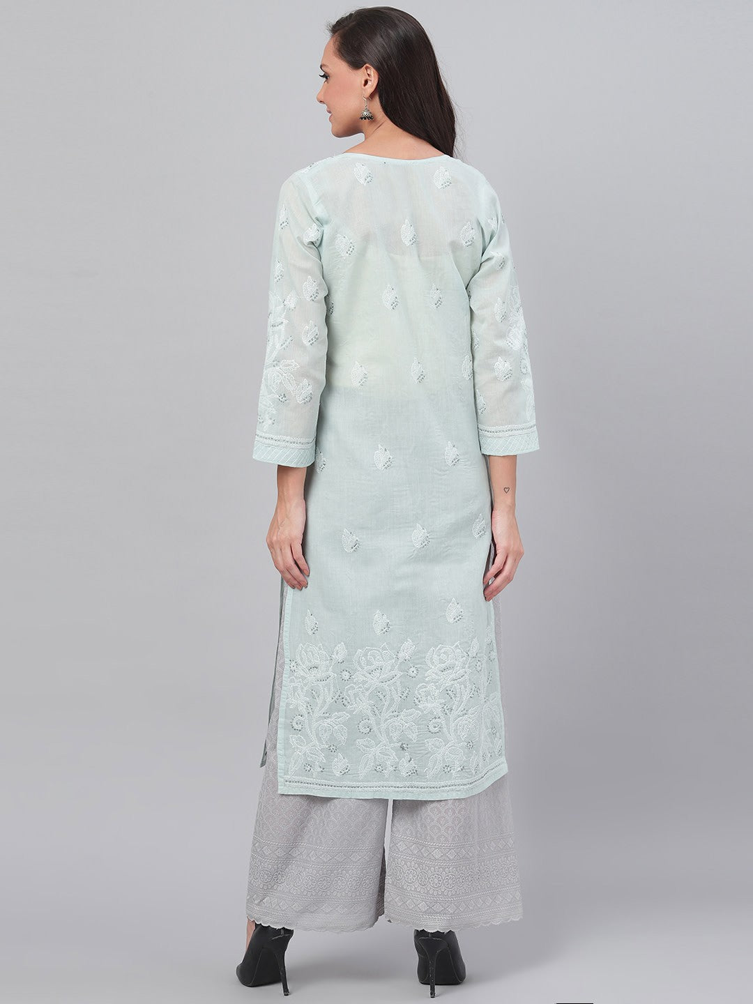 Ada Hand Embroidered Grey Cotton Lucknowi Chikankari Straight Kurta A230001