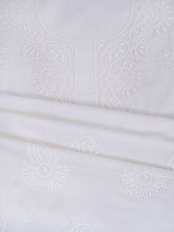 Ada Hand Embroidered White Cotton Lucknowi Chikankari Unstitched Kurta Piece A108917