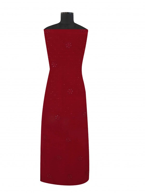 Ada Hand Embroidered Maroon Pure Georgette Lucknowi Chikankari Unstitched Kurta Piece With Muqaish Work A343579