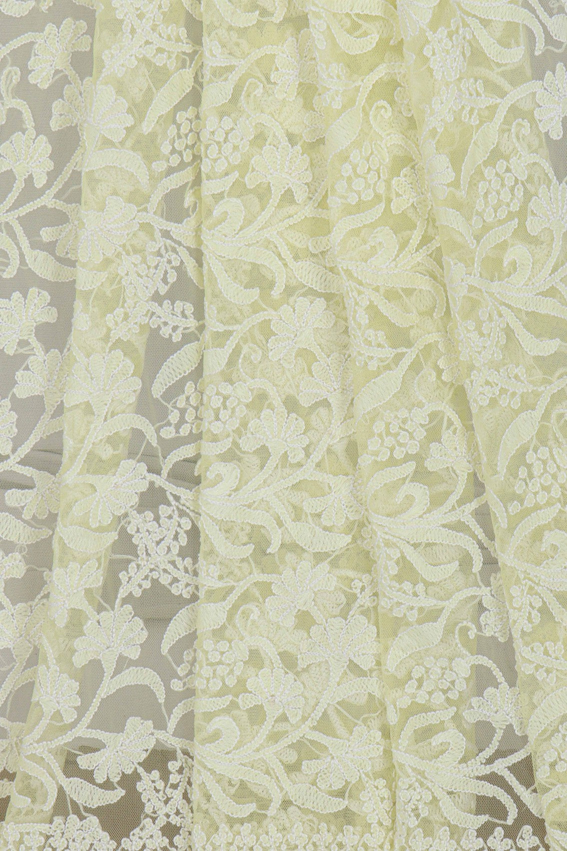 Ada Hand Embroidered Lemon Net Lucknowi Chikankari Dupatta A567878