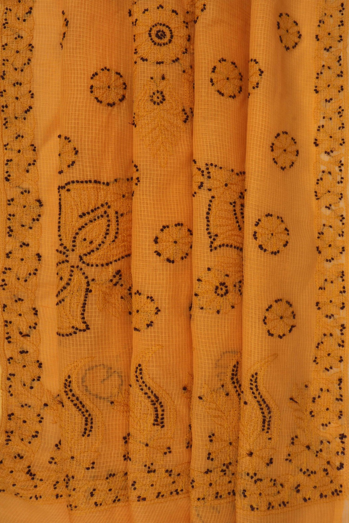 Ada Hand Embroidered Mustard Kota Lucknowi Chikankari Saree With Blouse A606778