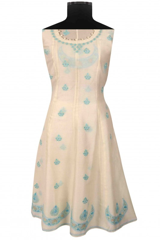 Ada Hand Embroidered Cream Chanderi Lucknowi Chikan Unstitched Anarkali Dupatta Set A595351