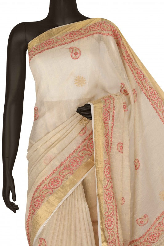 Ada Hand Embroidered Natural Fawn Tissue Lucknowi Chikankari Saree Blouse A615146