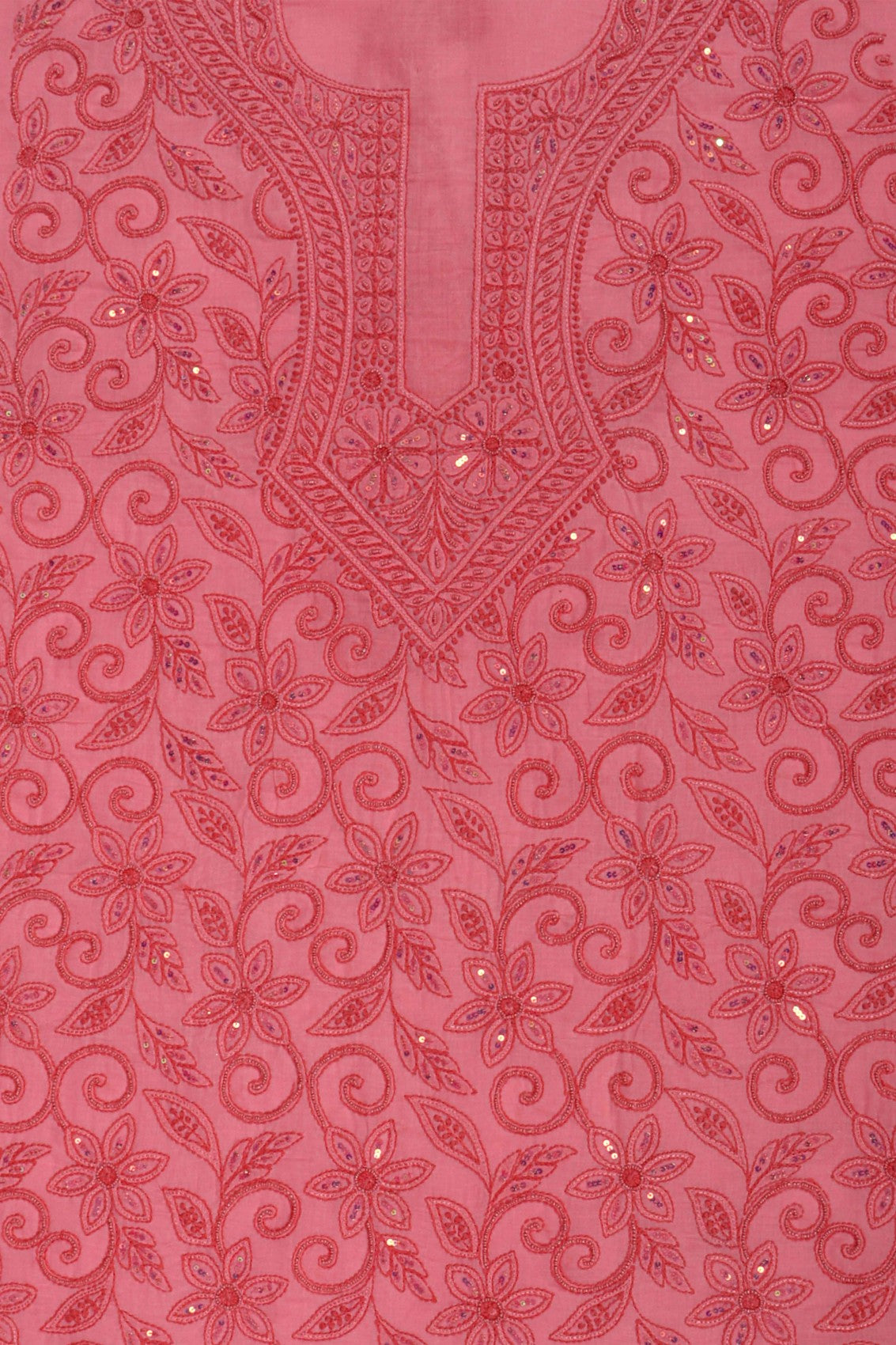 Ada Hand Embroidered Peach Cotton Lucknowi Chikankari Unstitched Suit Piece With Pearl Work 01A209952