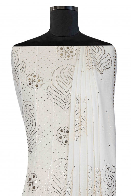 Ada Hand Embroidered White Pure Georgette Semi-Stitched Anarkali Kurta Dupatta Set With Muqaish Work A604494