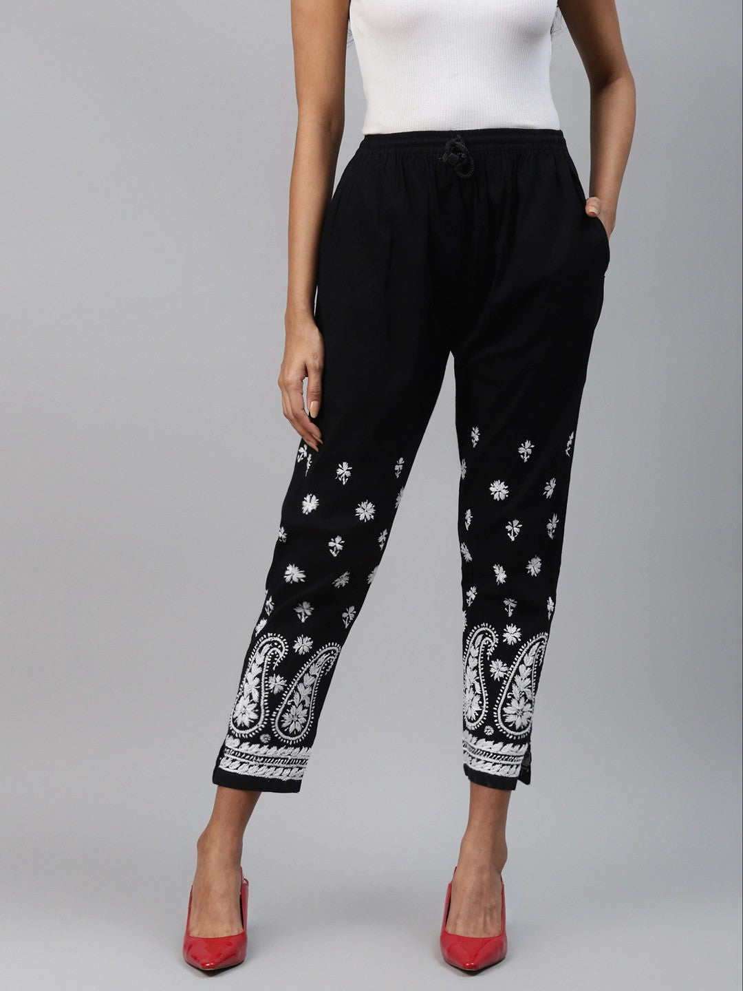 Ada Hand Embroidered Black Cotton Lucknowi Chikankari Palazzo A711125