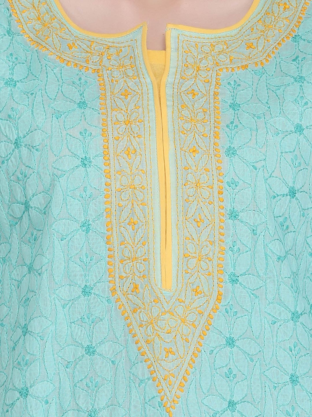 Ada Hand Embroidered Sea Green Cotton Lucknow Chikan Kurta A273424