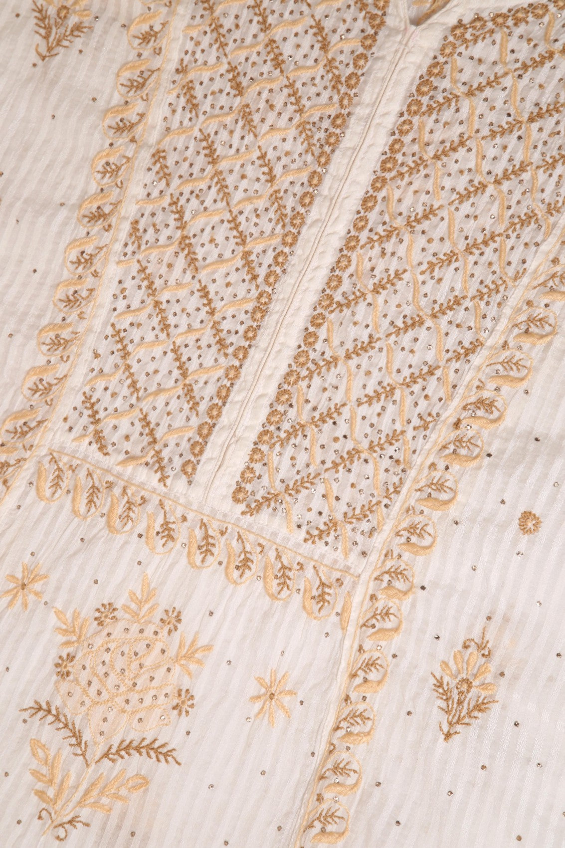 Ada Hand Embroidered White Chanderi Lucknowi Chikankari Semi-stitched Kurta Dupatta Set With Muqaish Work 01A136886