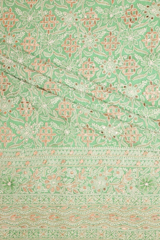 Ada Hand Embroidered Mint Green Georgette Lucknowi Chikan Unstitched Kurta Dupatta with Gota Patti Work A406297