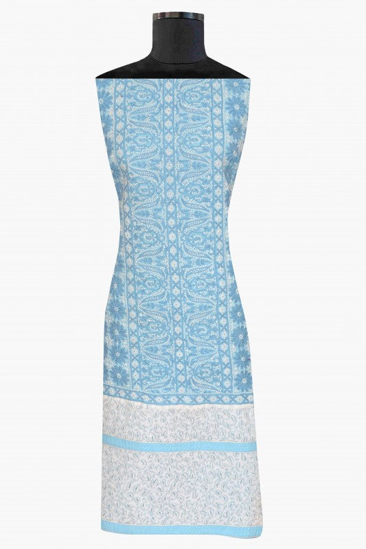 Ada Hand Embroidered Blue Cotton Lucknowi Chikan Unstitched Suit Piece A622466