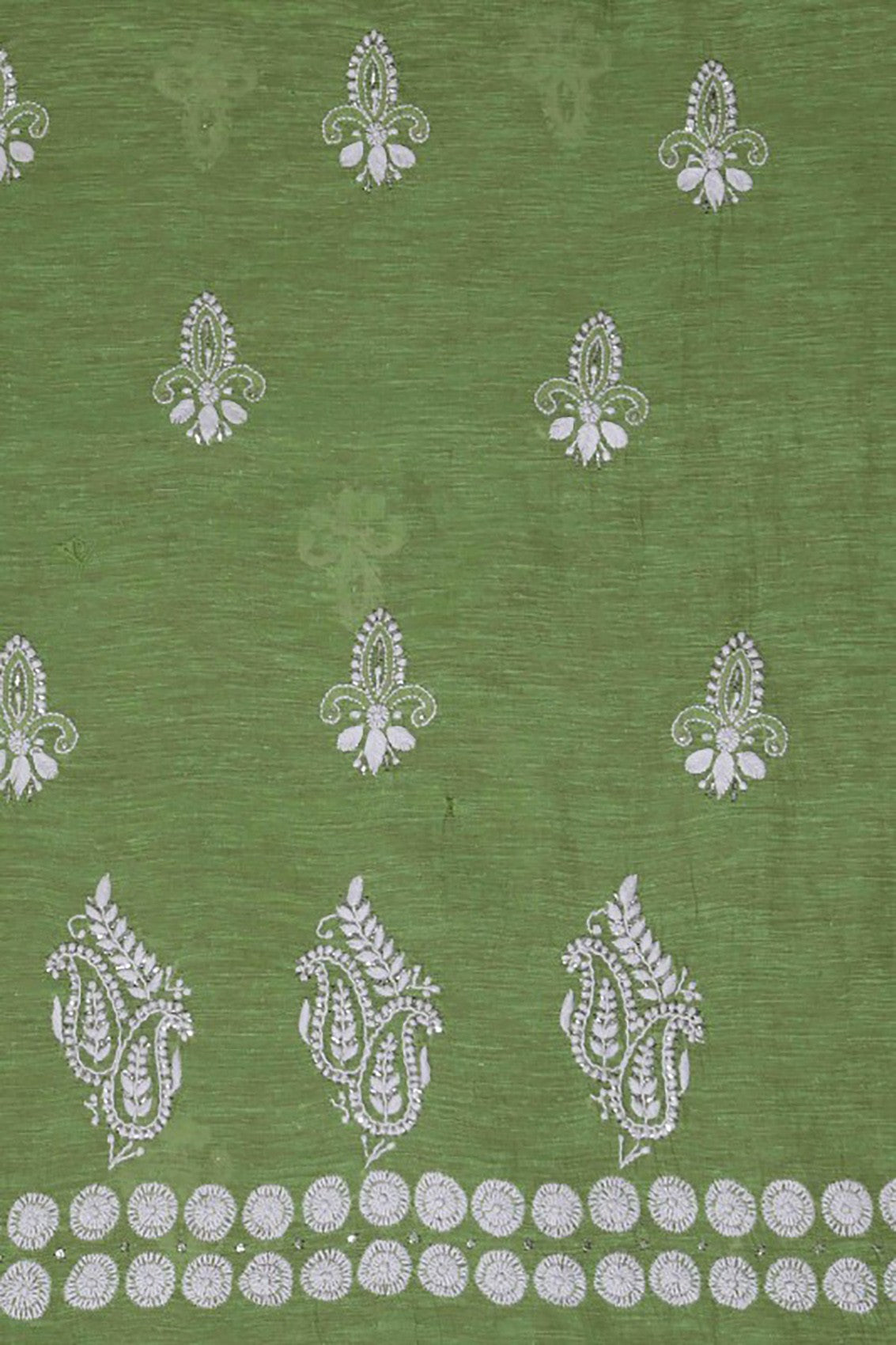 Ada Hand Embroidered Pear Green Khadi Lucknowi Chikankari Unstitched Suit Piece With Muqaish Work 01A10300