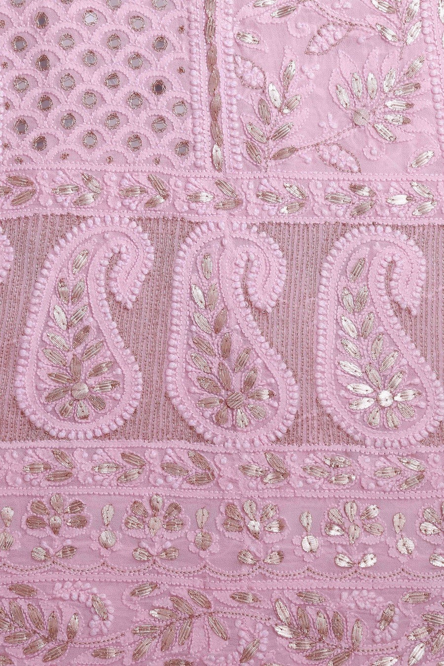 Ada Hand Embroidered Pink Georgette Lucknowi Chikankari Semi-stitched Anarkali Set With Gotapatti work – A610944