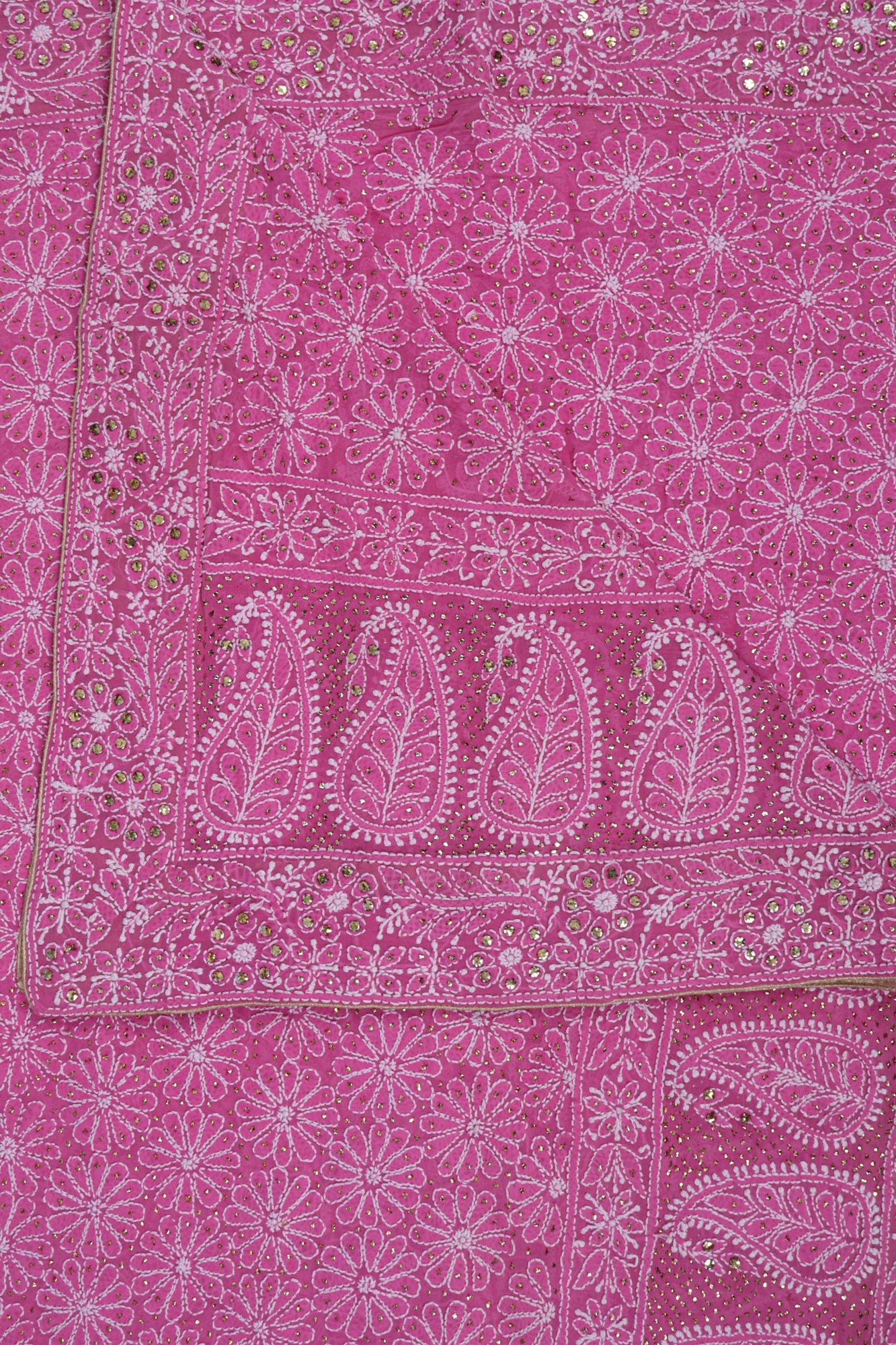 Ada Hand Embroidered Pink Pure Georgette Lucknowi Chikankari Dupatta With Muqaish Work A614824