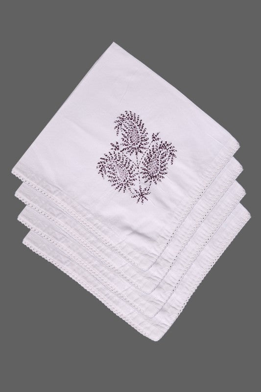 Ada Hand Embroidered White Cotton Lucknowi Chikankari Napkin Set 01A241635
