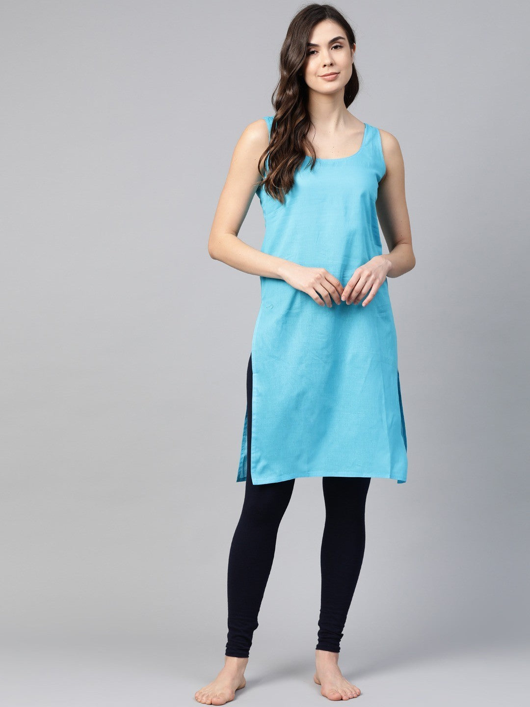 Ada White And Blue Cotton Long Slips Combo of 2 A111138.