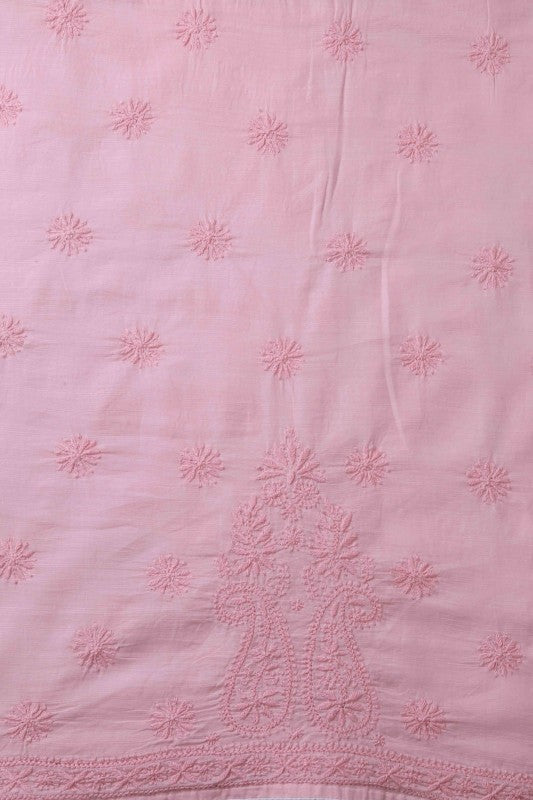 Ada Hand Embroidered Blush Pink/White Cotton Lucknowi Chikan Unstitched Suit Piece A605678