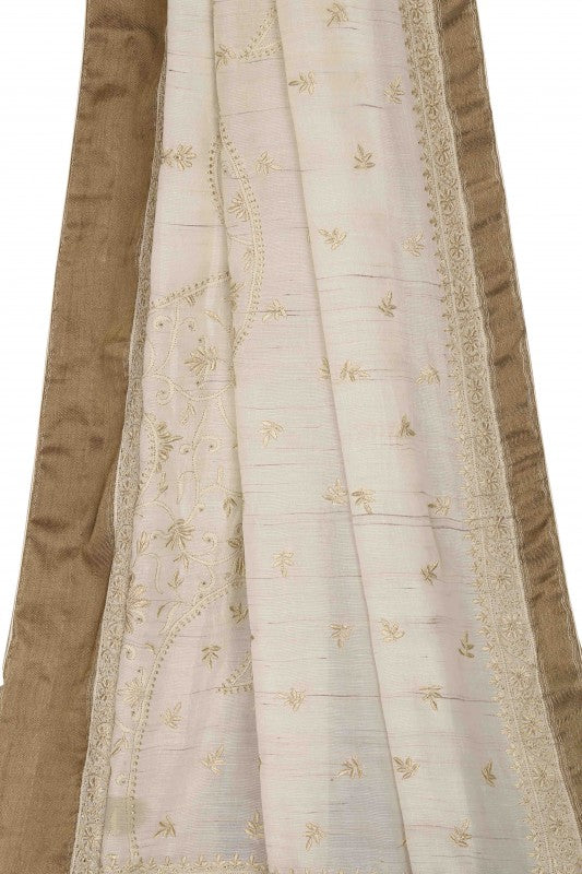 Ada Hand Embroidered Cream/Golden Khadi Silk Lucknowi Chikankari Saree With Blouse-A112451