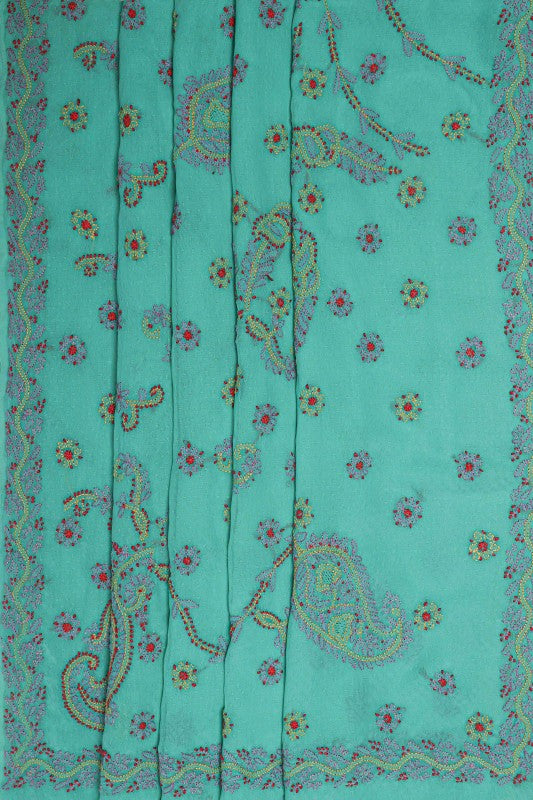 Ada Hand Embroidered Sea Green Georgette Lucknowi Chikankari Saree with Blouse A599500