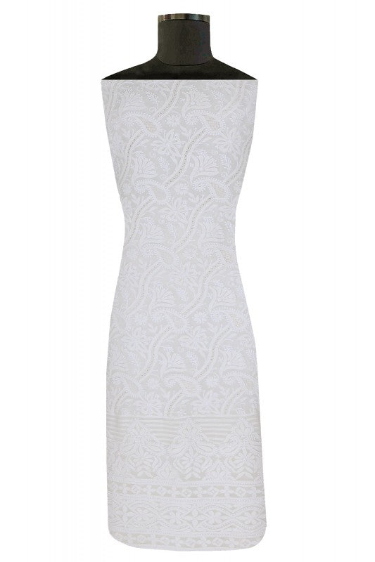 Ada Hand Embroidered White Pure Georgette Lucknowi Chikan Unstitched Kurta Dupatta Set A582986