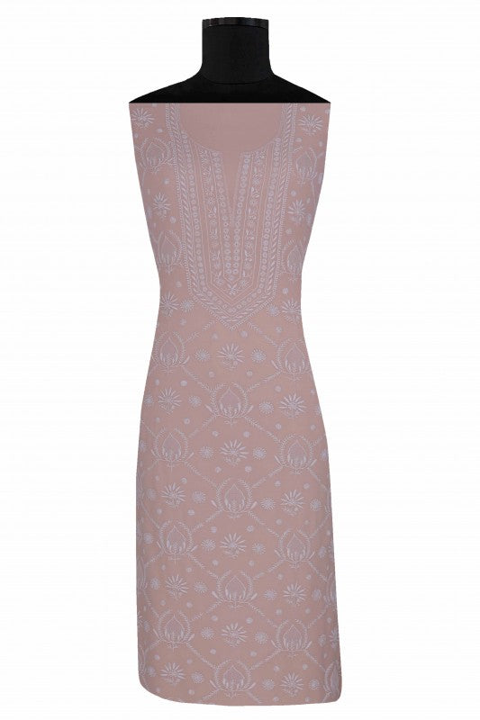 Ada Hand Embroidered Dusty Pink Pure Georgette Lucknowi Chikan Unstitched Suit Piece- A583331