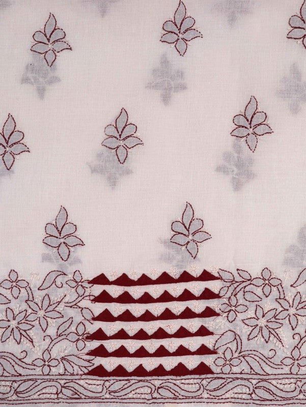 Ada Hand Embroidered White Cotton Lucknowi Chikankari Unstitched Suit Piece 01A215215