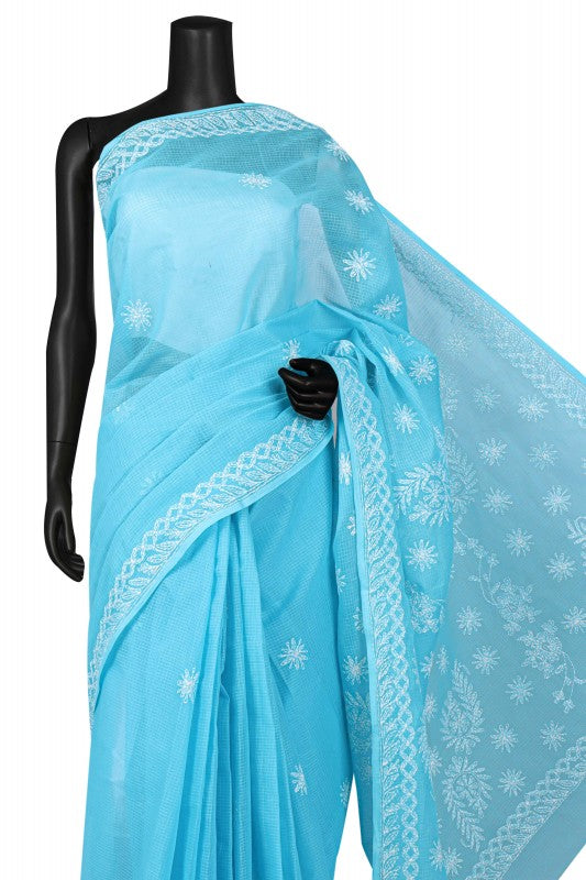 Ada Hand Embroidered Blue Kota Lucknowi Chikankari Saree With Blouse A565564