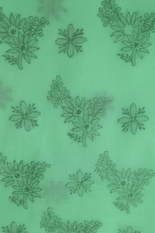 Ada Hand Embroidered Sea Green Cotton Lucknowi Chikan Unstitched Suit Piece-A211141