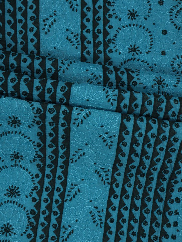 Ada Hand Embroidered Teal Blue Cotton Lucknowi Chikankari Unstitched Suit Piece 01A215219